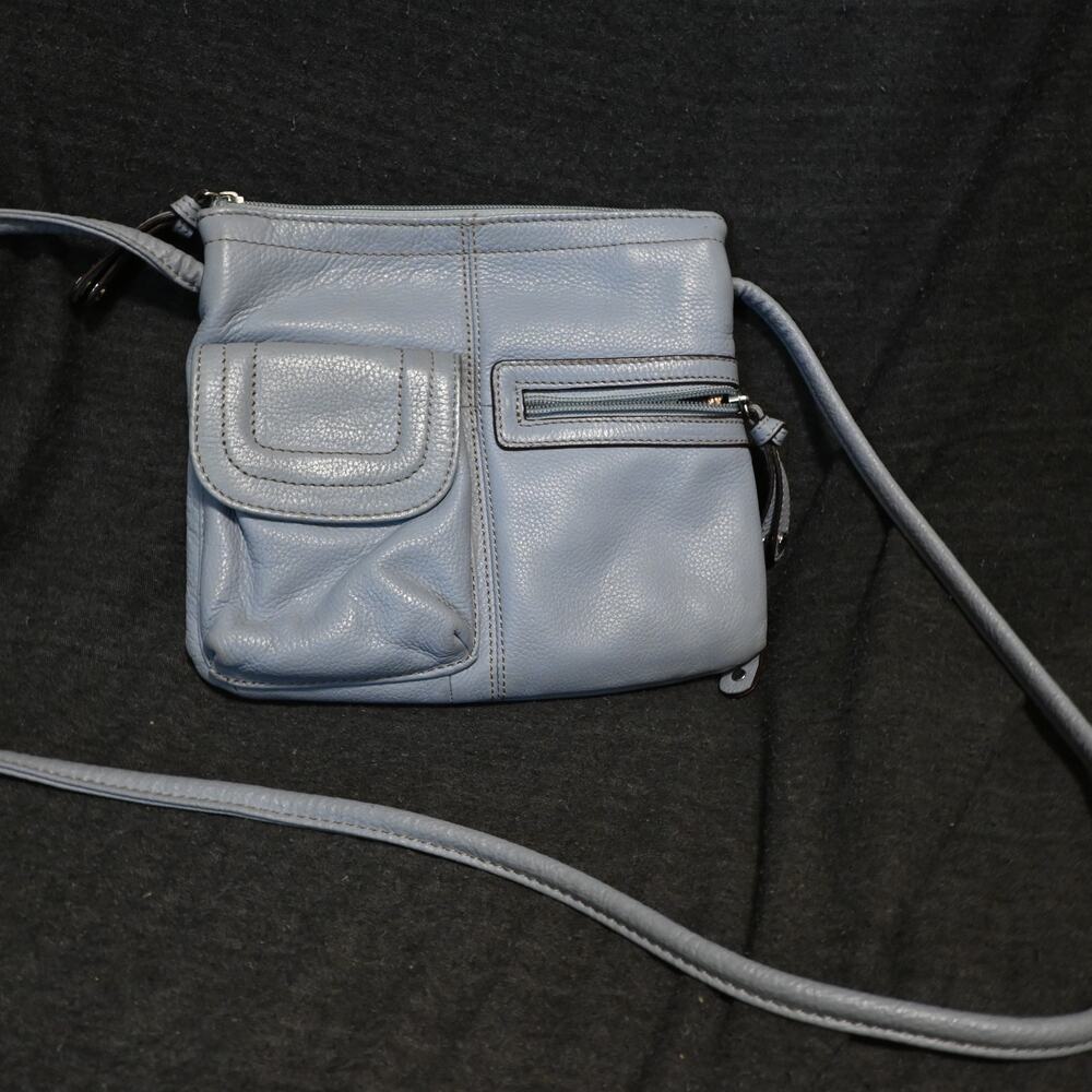 Tignanello Crossbody Multi-Pocket Organizer Bag Blue Leather Flap Pocket